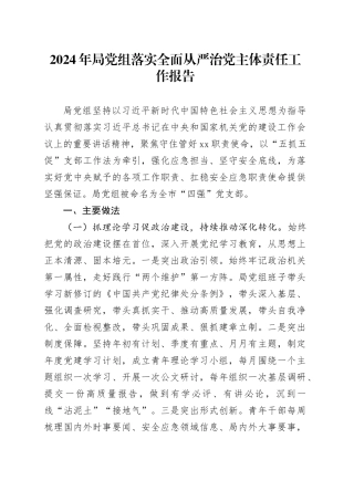 2024年局党组落实全面从严治党主体责任工作报告20241122