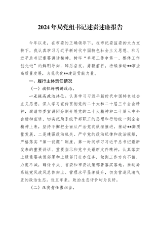 2024年局党组书记述责述廉报告