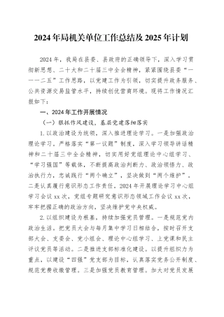 2024年局机关单位工作总结及2025年计划