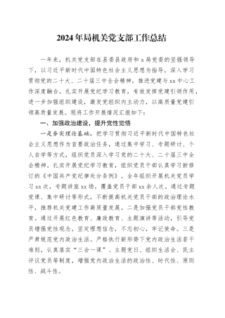 2024年局机关党支部工作总结20241120