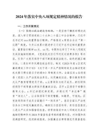 2024年落实中央八项规定精神情况的报告