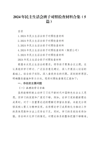2024年民主生活会班子对照检查材料合集（5篇）