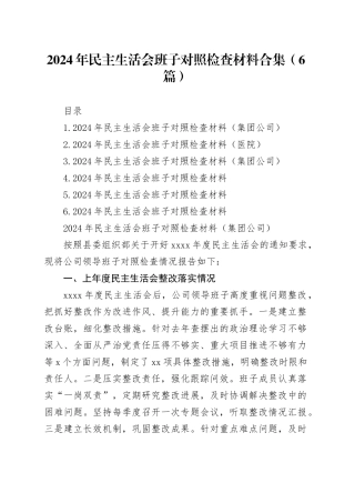 2024年民主生活会班子对照检查材料合集（6篇）