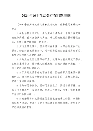 2024年民主生活会存在问题事例