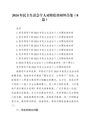 2024年民主生活会个人对照检查材料合集（8篇）