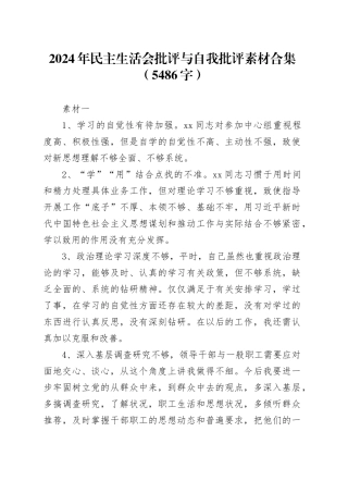 2024年民主生活会批评与自我批评素材合集（5486字）