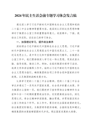 2024年民主生活会前专题学习体会发言稿