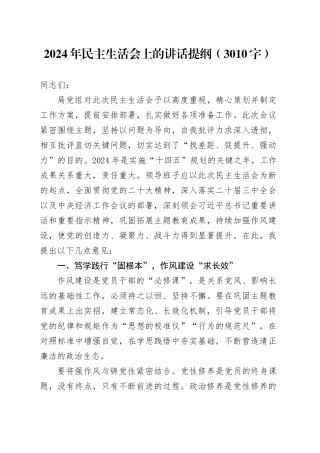2024年民主生活会上的讲话提纲（3010字）