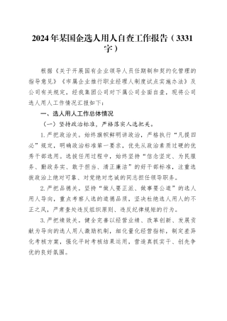2024年某国企选人用人自查工作报告（3331字）