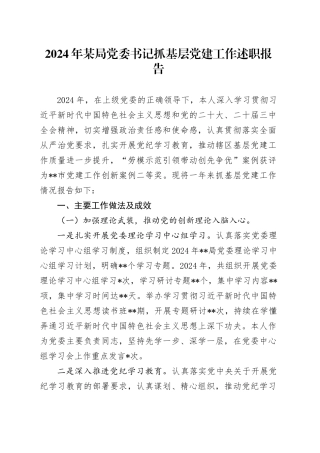 2024年某局党委书记抓基层党建工作述职报告