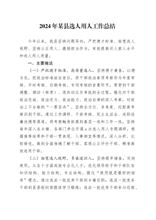 2024年某县选人用人工作总结