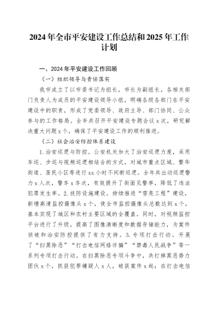 2024年全市平安建设工作总结和2025年工作计划汇报报告20241225