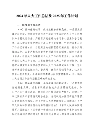 2024年人大工作总结及2025年工作计划（2）