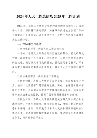 2024年人大工作总结及2025年工作计划