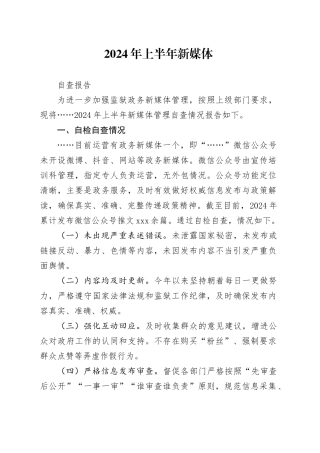 2024年上半年新媒体自查报告