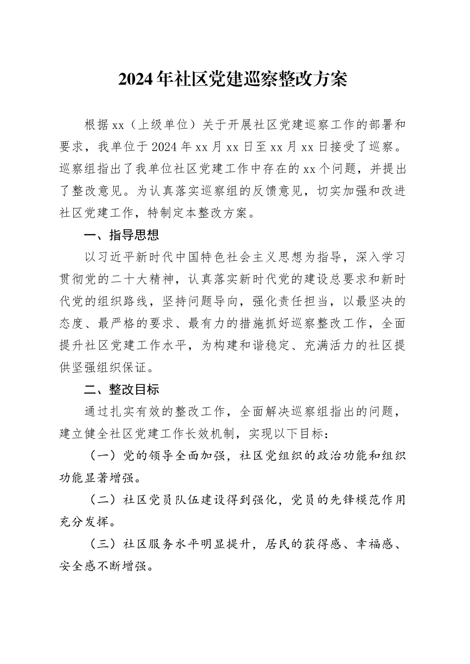 2024年社区党建巡察整改方案_第1页