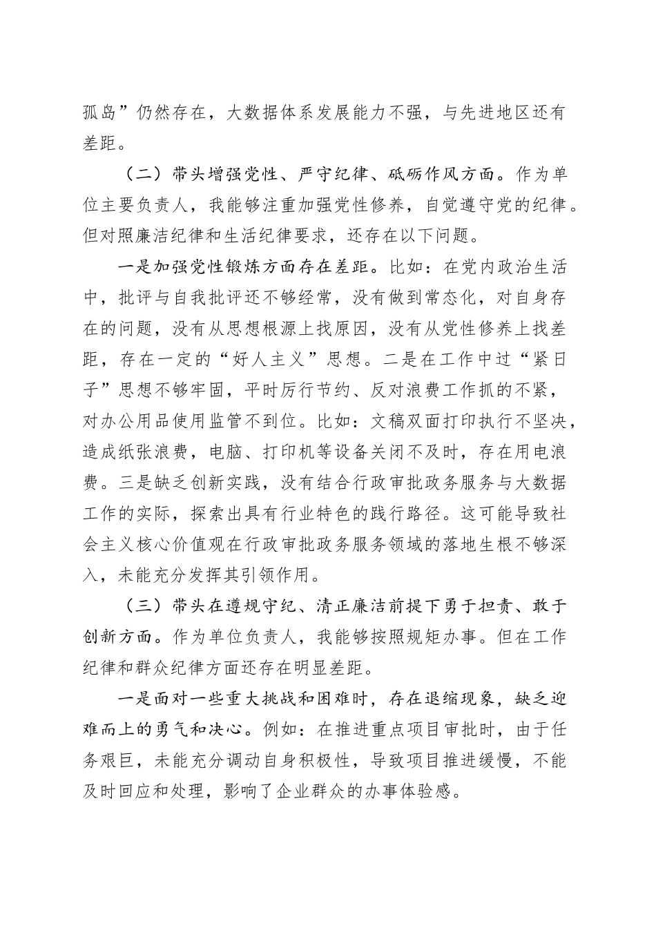 2024年审批局+民主生活会个人发言提纲（四个带头）_第2页