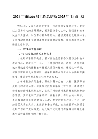 2024年市民政局工作总结及2025年工作计划