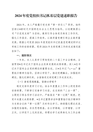 2024年书记抓基层党建述职报告（公司4100字）