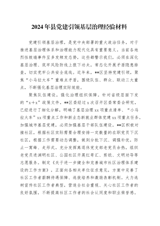 2024年县党建引领基层治理经验材料