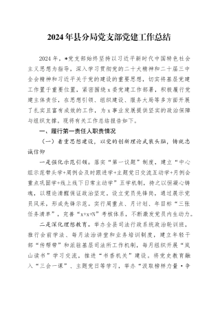 2024年县分局党支部党建工作总结