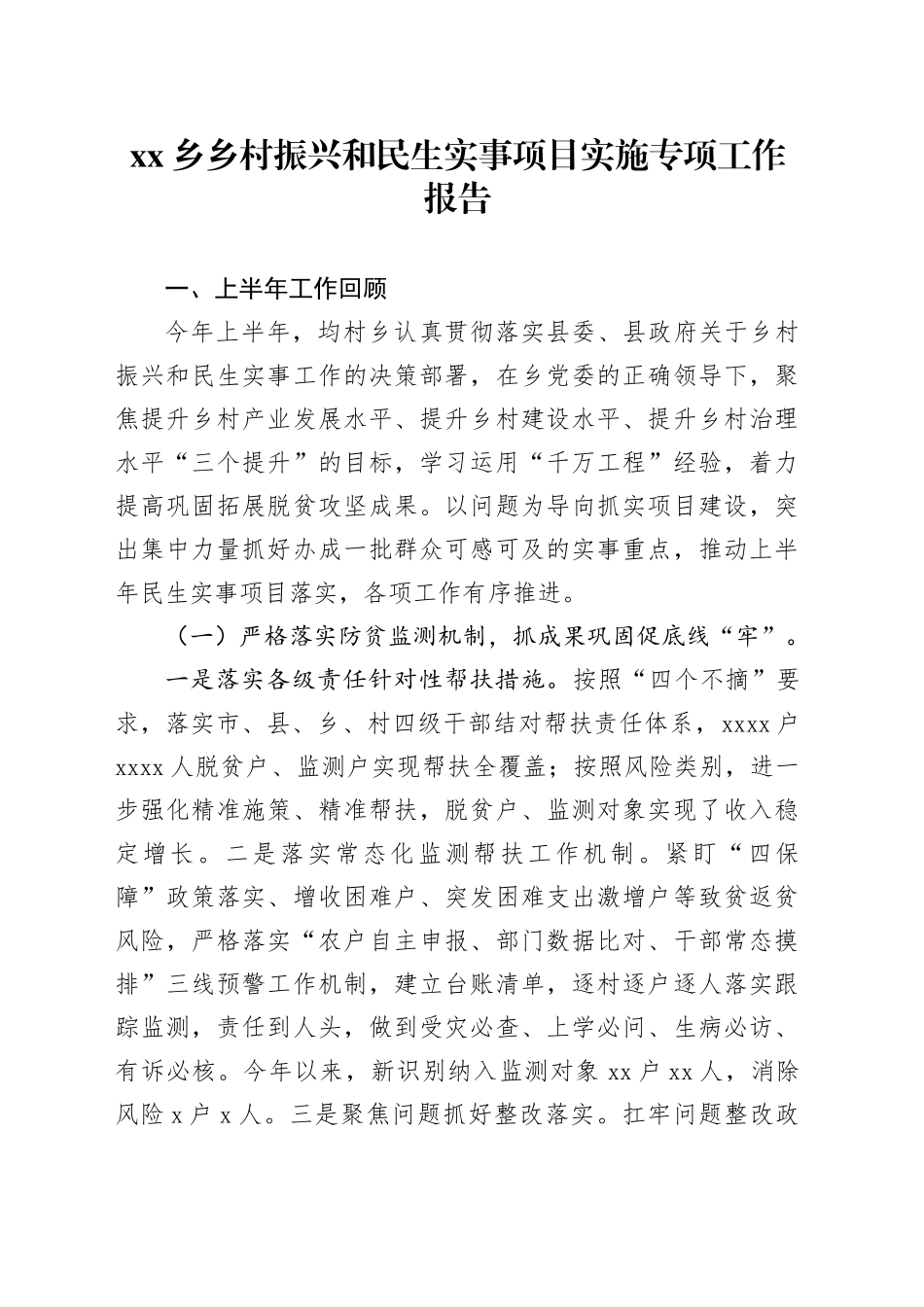 2024年乡乡村振兴和民生实事项目实施专项工作报告_第1页