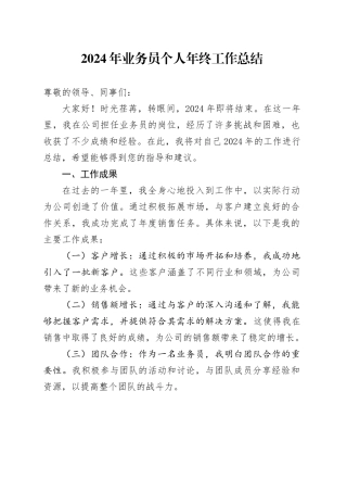2024年业务员个人年终工作总结