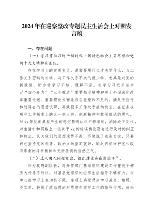 2024年在巡察整改专题民主生活会上对照发言稿