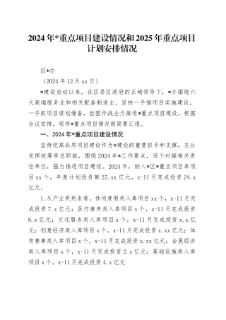 2024年重点项目建设情况和2025年重点项目计划安排情况（20241210）