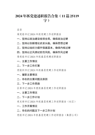 2024年抓党建述职报告合集（11篇25119字）