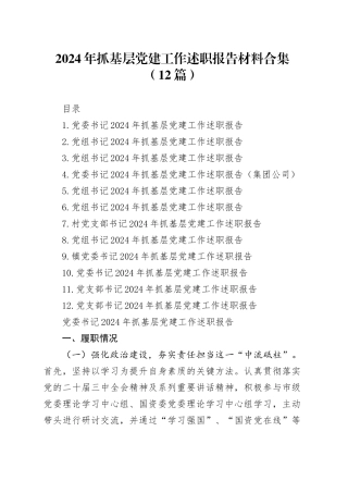 2024年抓基层党建工作述职报告材料合集（12篇）