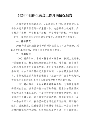 2024年组织生活会工作开展情况报告
