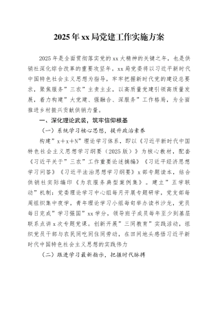 2025年XX局党建工作实施方案