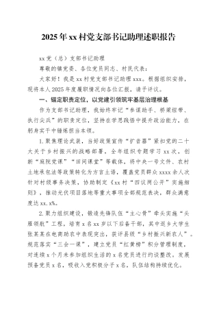2025年村党支部书记助理述职报告
