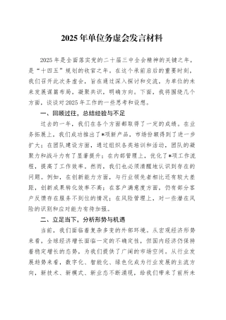 2025年单位务虚会发言材料