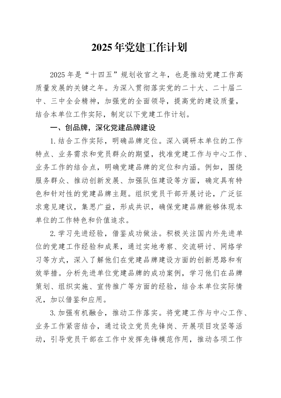 2025年党建工作计划20250101_第1页