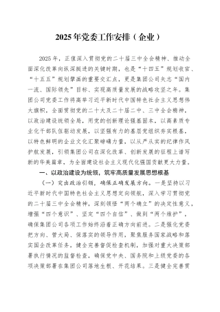 2025年党委工作安排（企业）