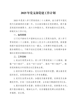 2025年党支部党建工作计划