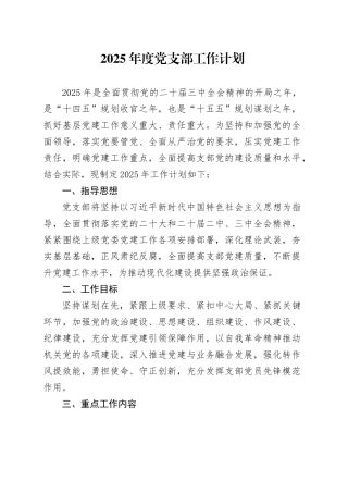 2025年度党支部工作计划