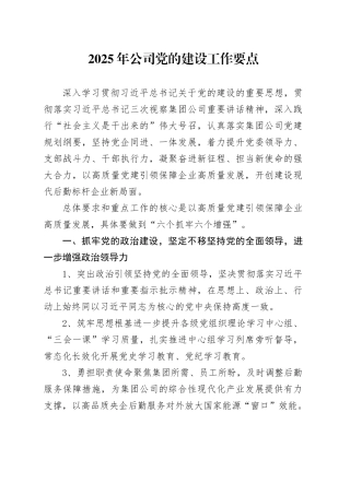 2025年公司党的建设工作要点