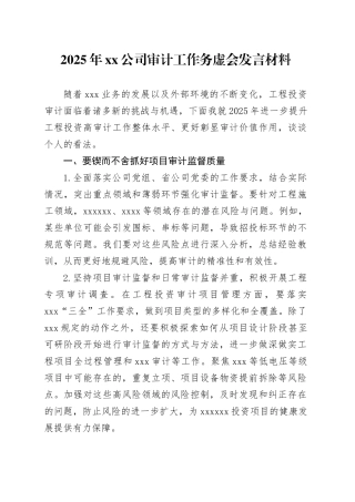 2025年公司审计工作务虚会发言材料