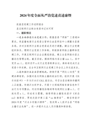 2025年互联网行业联合党委书记述职报告