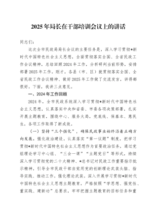 2025年民政系统干部培训会议上的讲话