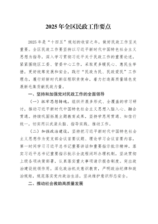 2025年全区民政工作要点