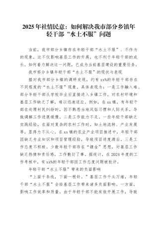 2025年社情民意：如何解决我市部分乡镇街道年轻干部“水土不服”问题