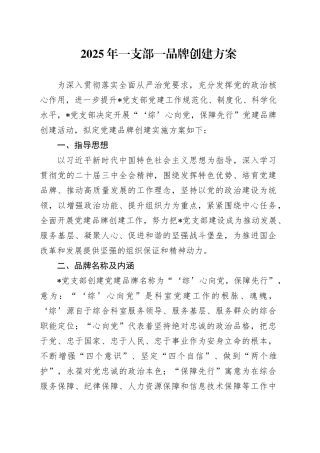 2025年一支部一品牌创建方案