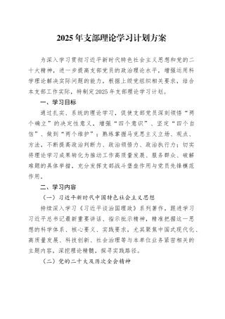 2025年支部理论学习计划方案