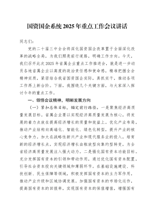 2025年重点工作会议讲话国有企业20250312