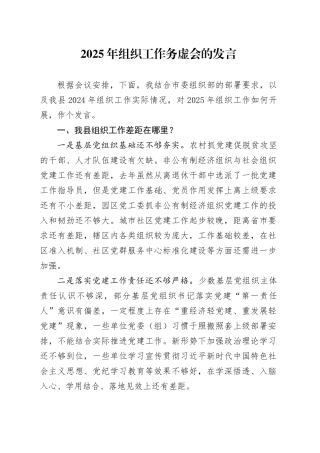 2025年组织工作务虚会的发言