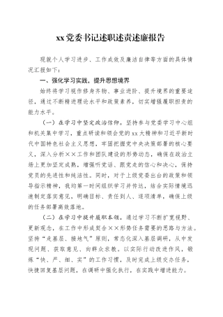 XX党委书记2024年述职述责述廉报告